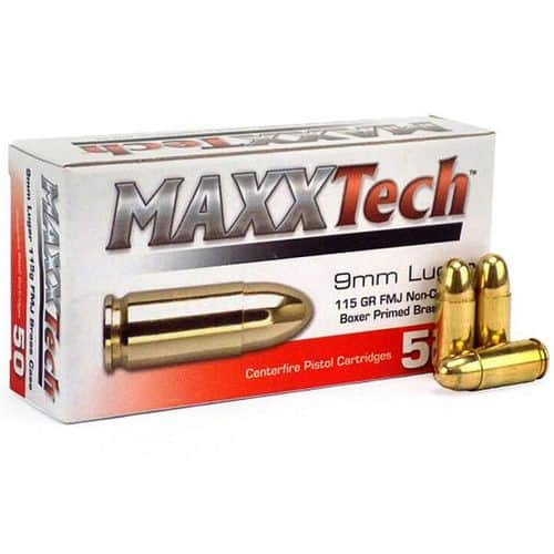 MaxxTech 9mm Luger 115 gr FMJ 50rd PTGB9MMB MaxxTech 9mm Luger 115 gr FMJ 50rd PTGB9MMB