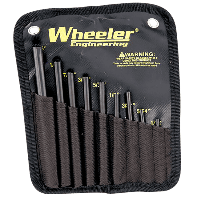 Wheeler 710910 Roll Pin Punch Set Starter Set Black/Yellow Steel Knurled Handle 9 Pieces Wheeler 710910 Roll Pin Punch Set Starter Set Black/Yellow Steel Knurled Handle 9 Pieces