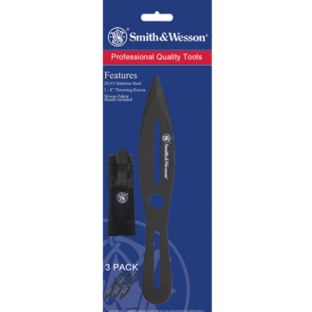 Smith & Wesson Knives SWTK8BCP Bullseye Throwing Knife 4.26" Fixed Plain Black Oxide 2Cr13MoV SS Black, Includes Sheath, Set of 3 Smith & Wesson Knives SWTK8BCP Bullseye Throwing Knife 4.26" Fixed Plain Black Oxide 2Cr13MoV SS Black, Includes Sheath, Set of 3