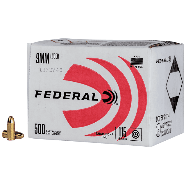 Federal Champion 9mm 115 gr FMJ 500 Round Bulk Pack Federal Champion 9mm 115 gr FMJ 500 Round Bulk Pack