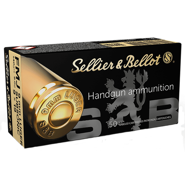 Sellier & Bellot Handgun 9mm Luger Subsonic 140 gr Full Metal Jacket - 50 Rounds Per Box, 20 Boxes Per Case - SB9SUBA Sellier & Bellot Handgun 9mm Luger Subsonic 140 gr Full Metal Jacket - 50 Rounds Per Box, 20 Boxes Per Case - SB9SUBA