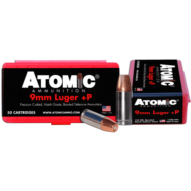 Atomic Ammunition 00409 Pistol Precision Craft 9mm Luger +P 124 gr Bonded Match Hollow Point 50 Per Box/ 10 Case Atomic Ammunition 00409 Pistol Precision Craft 9mm Luger +P 124 gr Bonded Match Hollow Point 50 Per Box/ 10 Case