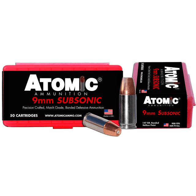 Atomic Ammunition 00438 Pistol Subsonic 9mm Luger 147 gr Bonded Match Hollow Point 50 Per Box/ 10 Case Atomic Ammunition 00438 Pistol Subsonic 9mm Luger 147 gr Bonded Match Hollow Point 50 Per Box/ 10 Case