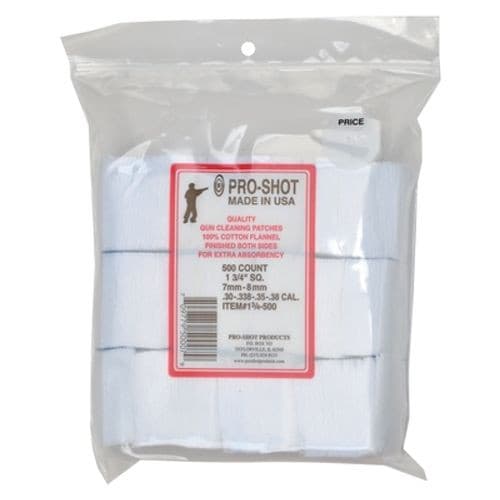 Pro-Shot Cleaning Patches .38/ 6mm/ 7mm Cal 1.75" Square Cotton Flannel 500 Pack Pro-Shot Cleaning Patches .38/ 6mm/ 7mm Cal 1.75" Square Cotton Flannel 500 Pack