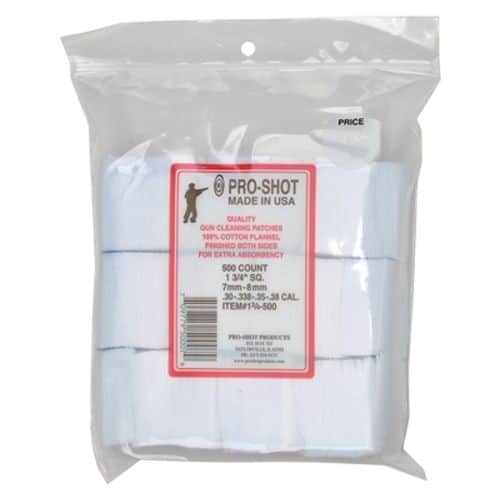 Pro-Shot Cleaning Patches .38/ 6mm/ 7mm Cal 1.75" Square Cotton Flannel 500 Pack Pro-Shot Cleaning Patches .38/ 6mm/ 7mm Cal 1.75" Square Cotton Flannel 500 Pack