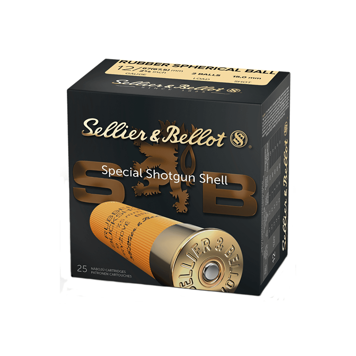 Sellier & Bellot Shotgun 12 Gauge 2.75" 2 Rubber Spherical Ball - 25 Rounds Per Box, 10 Boxes Per Case - SB12RBB Sellier & Bellot Shotgun 12 Gauge 2.75" 2 Rubber Spherical Ball - 25 Rounds Per Box, 10 Boxes Per Case - SB12RBB