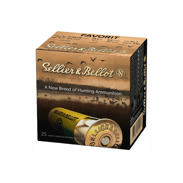 Sellier & Bellot Hunting 20 Gauge 2.75" 12 Pellets 1 oz 2 Shot - 25 Rounds Per Box, 10 Boxes Per Case - SB20BSA Sellier & Bellot Hunting 20 Gauge 2.75" 12 Pellets 1 oz 2 Shot - 25 Rounds Per Box, 10 Boxes Per Case - SB20BSA