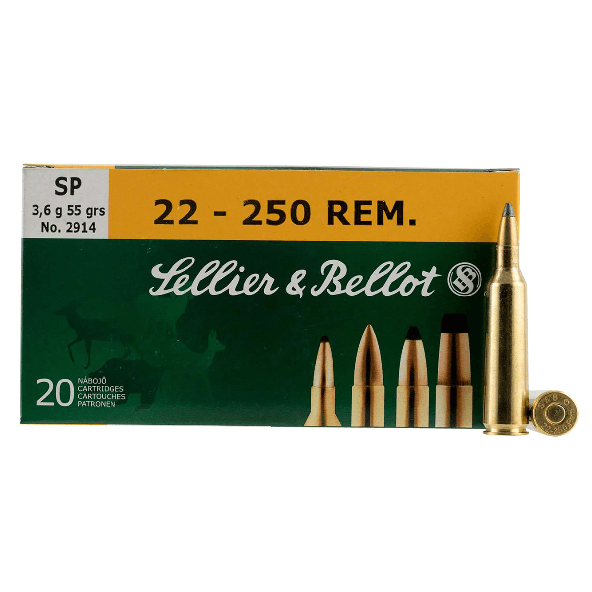 Sellier & Bellot Rifle 22-250 Rem 55 gr Soft Point 20 Per Box - SB22250B Sellier & Bellot Rifle 22-250 Rem 55 gr Soft Point 20 Per Box - SB22250B