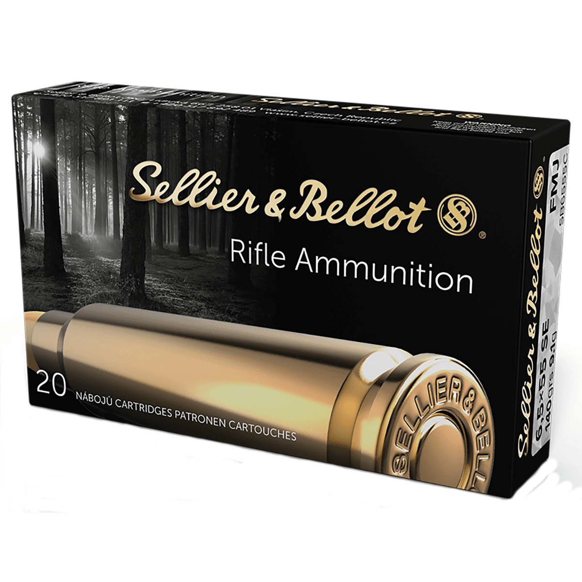 Sellier & Bellot Rifle 6.5x55 Swedish 140 gr Full Metal Jacket Boat Tail 20 Per Box/ 20 Case - SB6555C Sellier & Bellot Rifle 6.5x55 Swedish 140 gr Full Metal Jacket Boat Tail 20 Per Box/ 20 Case - SB6555C