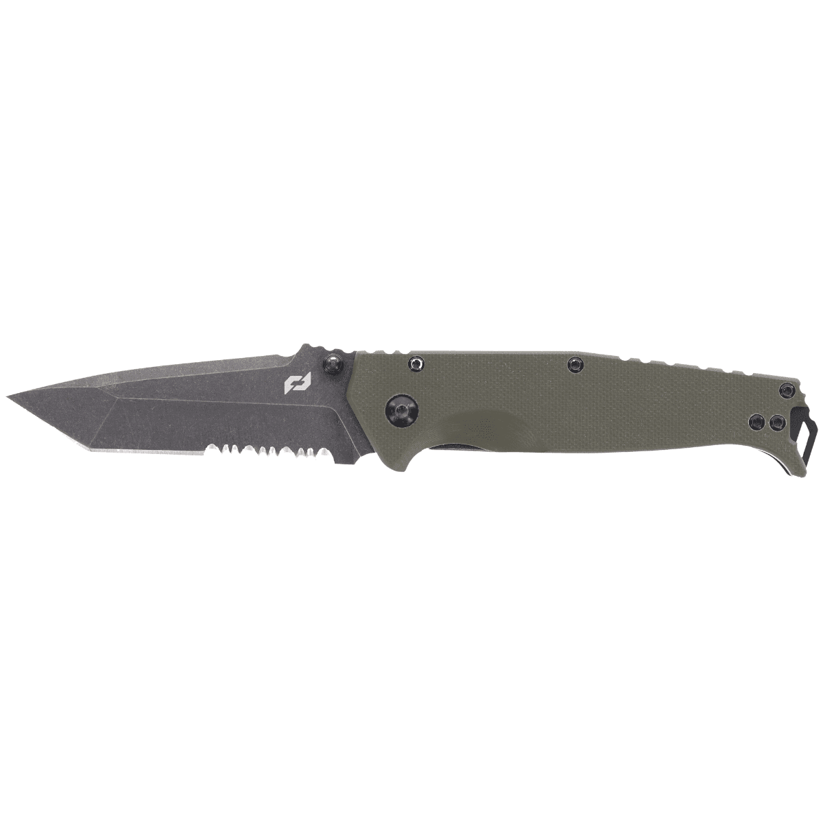 Schrade Melee 3.50" Folding Tanto Part Serrated Dark Stonewash D2 Steel Blade with 4.50" G10/SS OD Green Handle-1159324 Schrade Melee 3.50" Folding Tanto Part Serrated Dark Stonewash D2 Steel Blade with 4.50" G10/SS OD Green Handle-1159324