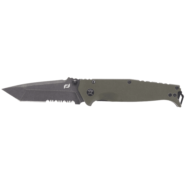 Schrade Melee 3.50" Folding Tanto Part Serrated Dark Stonewash D2 Steel Blade with 4.50" G10/SS OD Green Handle-1159324 Schrade Melee 3.50" Folding Tanto Part Serrated Dark Stonewash D2 Steel Blade with 4.50" G10/SS OD Green Handle-1159324