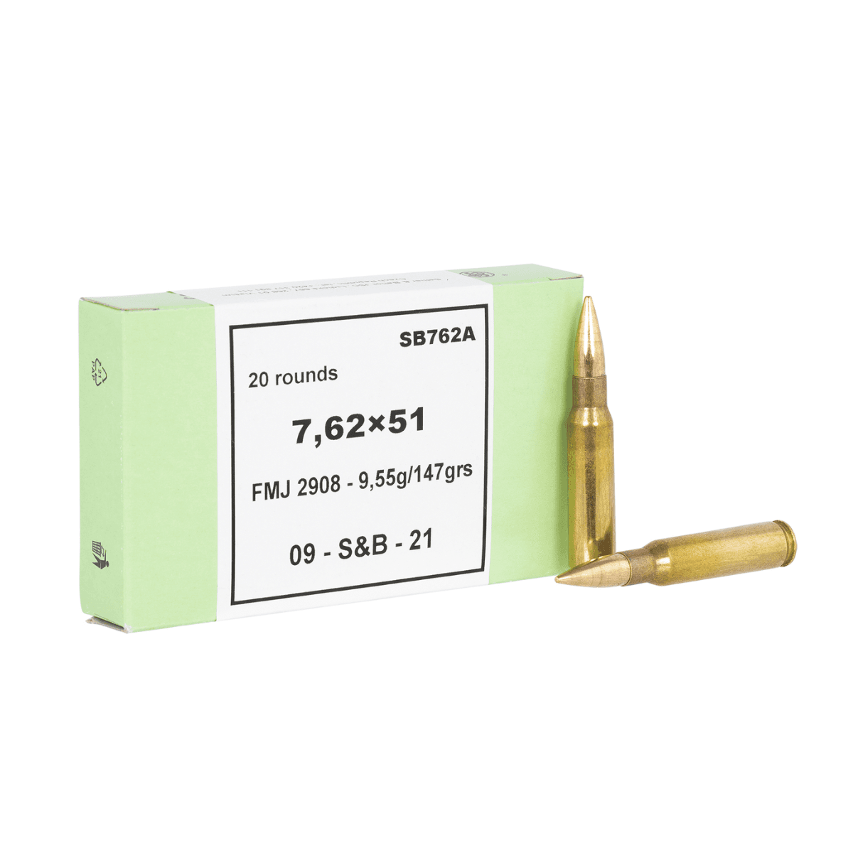 Sellier & Bellot 7.62x51mm NATO 147 gr Full Metal Jacket - 20 Rounds Per Box, 30 Boxes Per Case - SB76251 Sellier & Bellot 7.62x51mm NATO 147 gr Full Metal Jacket - 20 Rounds Per Box, 30 Boxes Per Case - SB76251