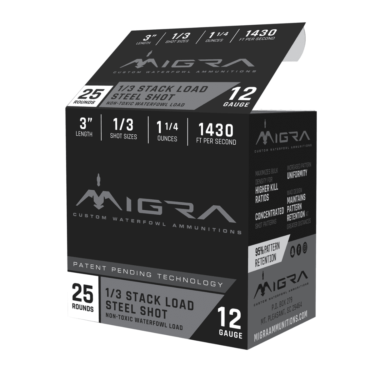 Migra Ammunitions Staxd 12 Gauge 3" - 1 1/4 oz, 1/3 Shot, 25 Rounds/Box, 10 Boxes/Case - M12S13 Migra Ammunitions Staxd 12 Gauge 3" - 1 1/4 oz, 1/3 Shot, 25 Rounds/Box, 10 Boxes/Case - M12S13