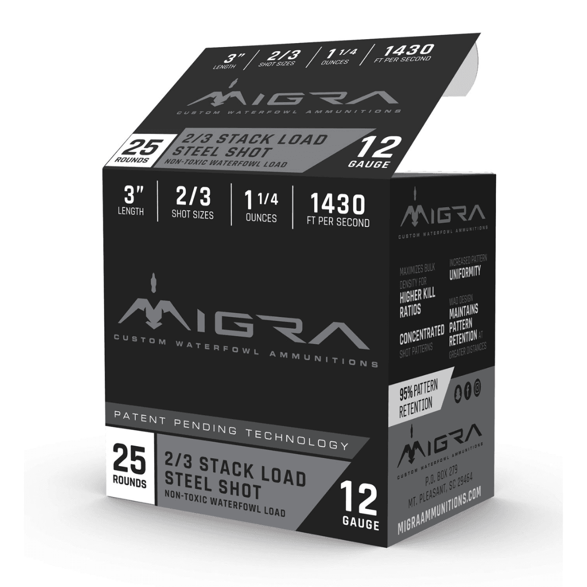 Migra Ammunitions Staxd 12 Gauge 3" - 1 1/4 oz, 2/3 Shot, 25 Rounds/Box, 10 Boxes/Case - M12S23 Migra Ammunitions Staxd 12 Gauge 3" - 1 1/4 oz, 2/3 Shot, 25 Rounds/Box, 10 Boxes/Case - M12S23