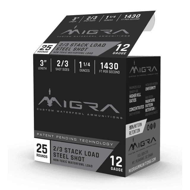 Migra Ammunitions Staxd 12 Gauge 3" - 1 1/4 oz, 2/3 Shot, 25 Rounds/Box, 10 Boxes/Case - M12S23 Migra Ammunitions Staxd 12 Gauge 3" - 1 1/4 oz, 2/3 Shot, 25 Rounds/Box, 10 Boxes/Case - M12S23