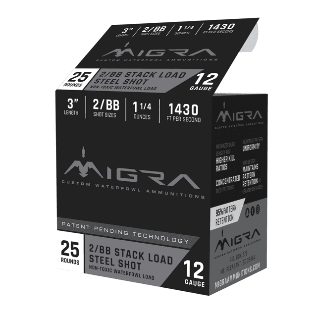 Migra Ammunitions Staxd 12 Gauge 3" - 1 1/4 oz, 2/BB Shot, 25 Rounds/Box, 10 Boxes/Case - M12S2BB Migra Ammunitions Staxd 12 Gauge 3" - 1 1/4 oz, 2/BB Shot, 25 Rounds/Box, 10 Boxes/Case - M12S2BB