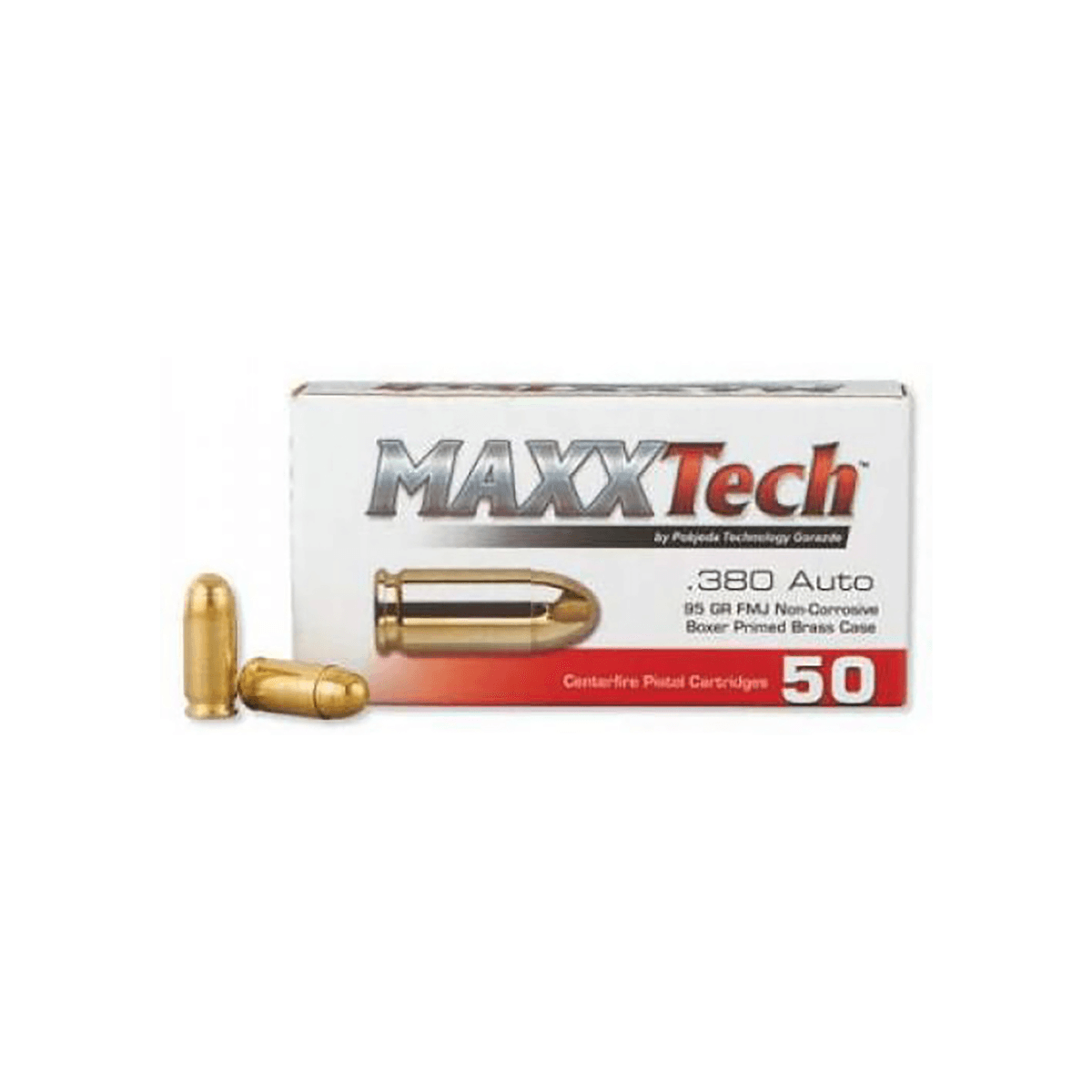 MaxxTech Brass Pistol 380 ACP - 95 Grain Full Metal Jacket - 50 Rounds Per Box, 20 Boxes Per Case - PTGB380B MaxxTech Brass Pistol 380 ACP - 95 Grain Full Metal Jacket - 50 Rounds Per Box, 20 Boxes Per Case - PTGB380B