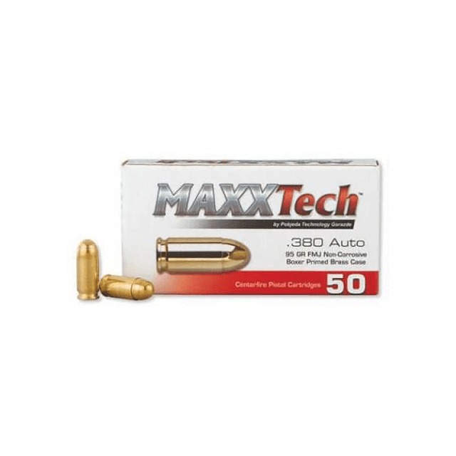 MaxxTech Brass Pistol 380 ACP - 95 Grain Full Metal Jacket - 50 Rounds Per Box, 20 Boxes Per Case - PTGB380B MaxxTech Brass Pistol 380 ACP - 95 Grain Full Metal Jacket - 50 Rounds Per Box, 20 Boxes Per Case - PTGB380B