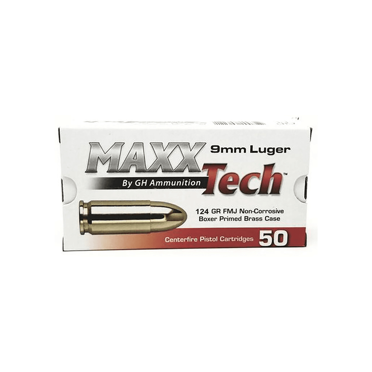 MaxxTech Brass Pistol 9mm Luger - 124 Grain Full Metal Jacket - 50 Rounds Per Box, 10 Boxes Per Case - PTGB912B MaxxTech Brass Pistol 9mm Luger - 124 Grain Full Metal Jacket - 50 Rounds Per Box, 10 Boxes Per Case - PTGB912B