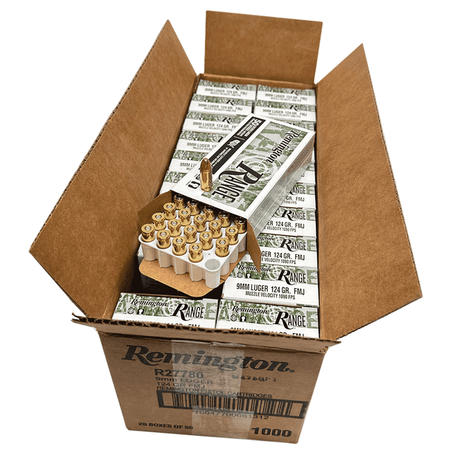 Remington R27780 Range 9mm 124 gr Full Metal Jacket 1000 Round Case Remington R27780 Range 9mm 124 gr Full Metal Jacket 1000 Round Case