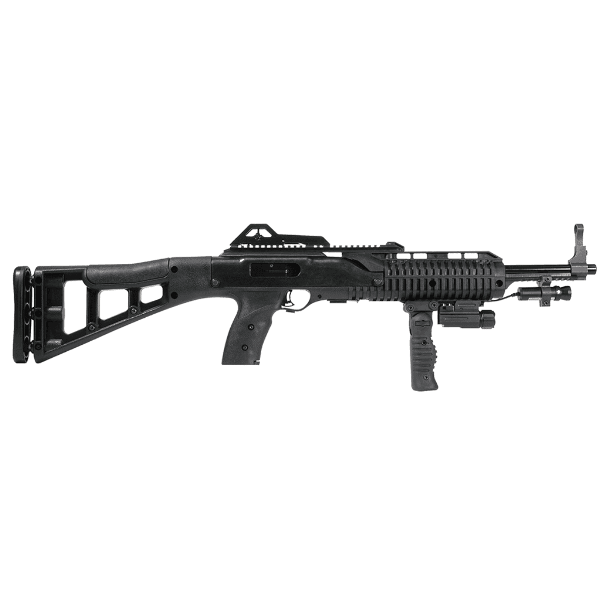 Hi-Point 995TS Carbine 9mm Luger 16.50" 10+1 Black All Weather Molded Stock with Forward Folding Grip, Weapon-Mounted Flashlight, and Laser - 995FGFLLAZTS Hi-Point 995TS Carbine 9mm Luger 16.50" 10+1 Black All Weather Molded Stock with Forward Folding Grip, Weapon-Mounted Flashlight, and Laser - 995FGFLLAZTS
