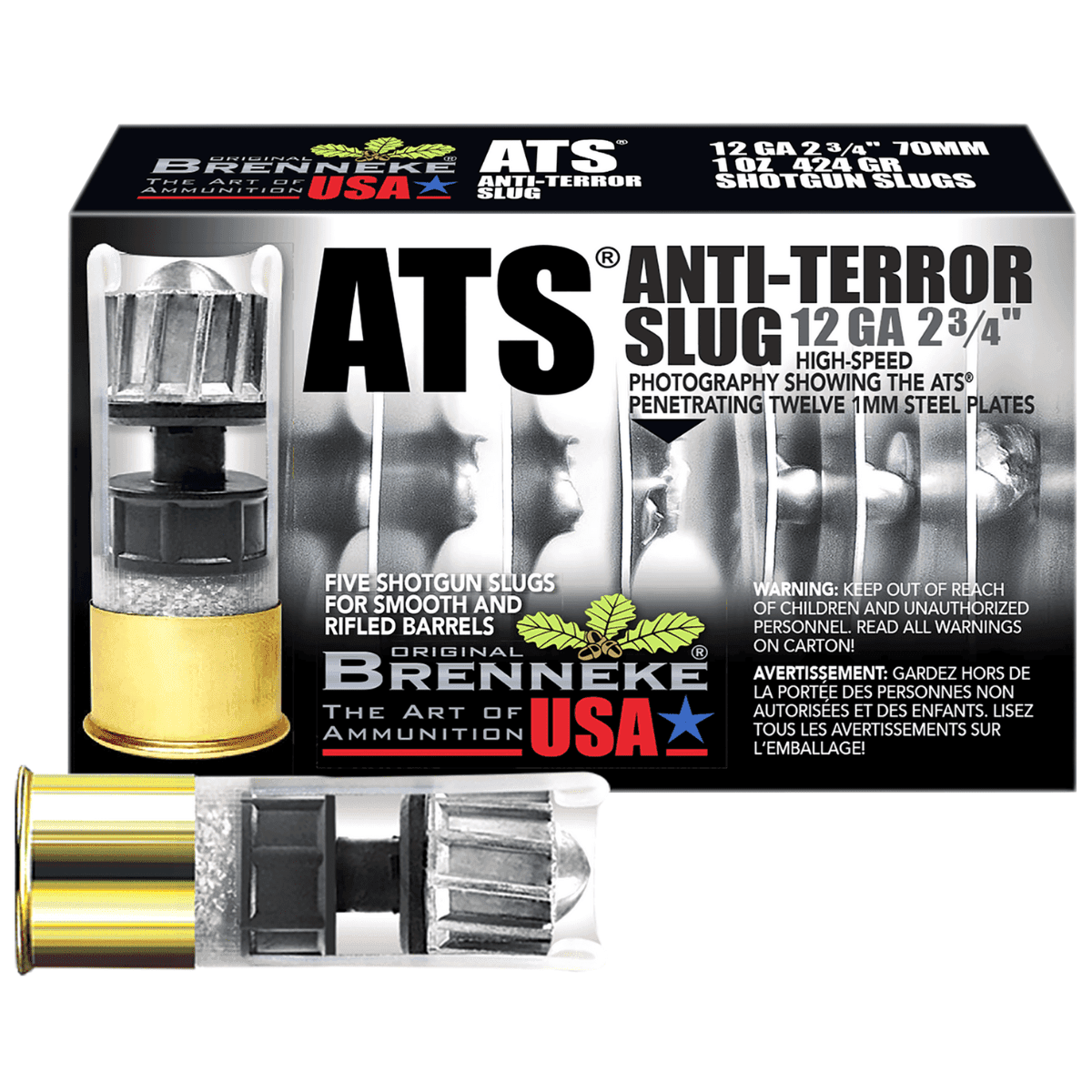 Brenneke SL122ATS ATS Home Defense 12 Gauge 2.75" 1 oz Slug Shot 5 Per Box/ 50 Case Brenneke SL122ATS ATS Home Defense 12 Gauge 2.75" 1 oz Slug Shot 5 Per Box/ 50 Case