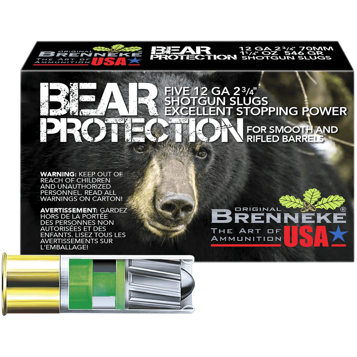 Brenneke SL122BP Bear Protection 12 Gauge 2.75" 1 1/4 oz Slug Shot 5 Per Box/ 50 Case Brenneke SL122BP Bear Protection 12 Gauge 2.75" 1 1/4 oz Slug Shot 5 Per Box/ 50 Case