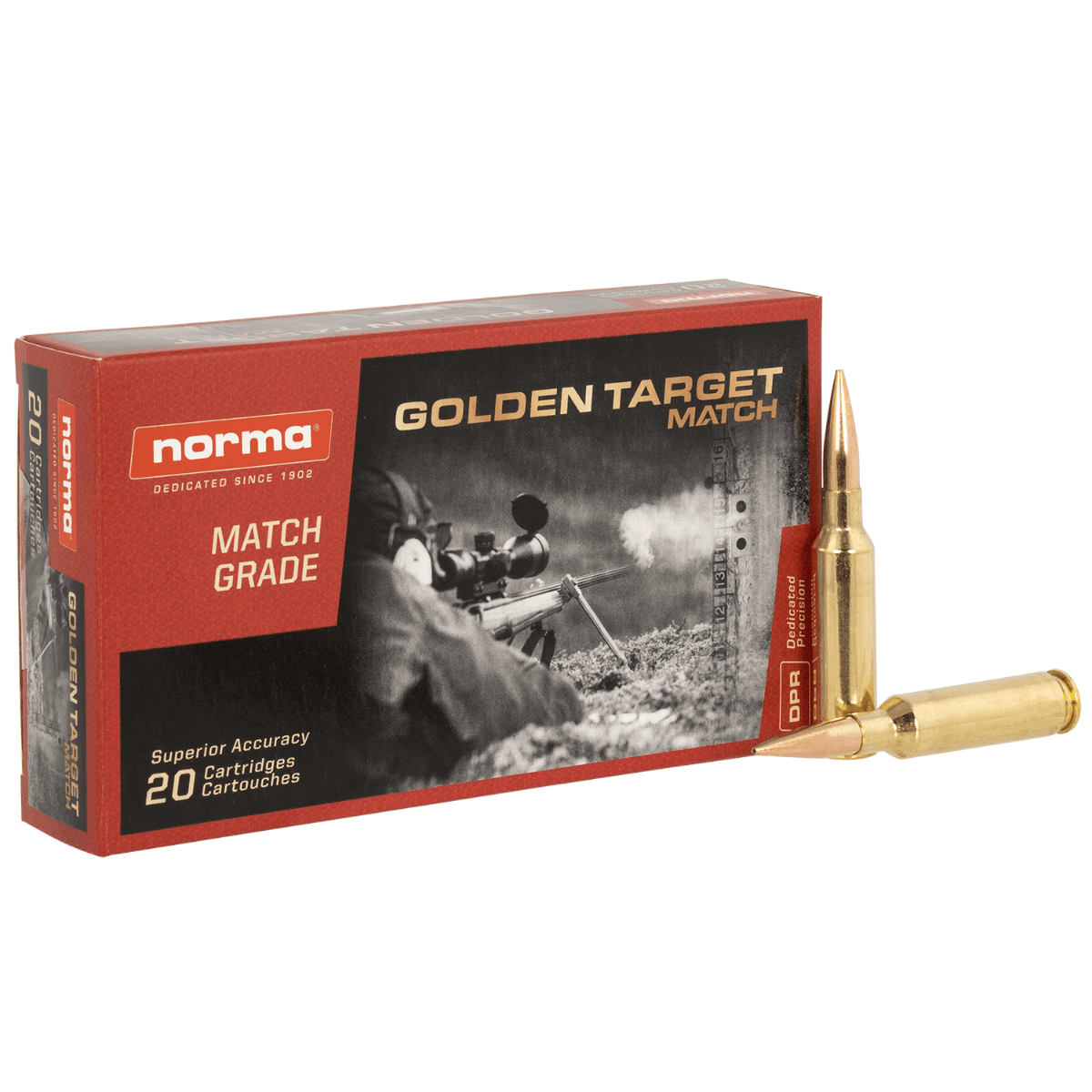 Norma Ammunition Dedicated Precision Golden Target Match 6.5 Creedmoor 143 gr BTHP - 20 Rounds - 10166522 Norma Ammunition Dedicated Precision Golden Target Match 6.5 Creedmoor 143 gr BTHP - 20 Rounds - 10166522