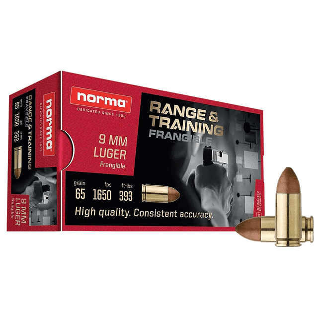 Norma Ammunition Range & Training 9mm 65 gr Frangible 50 Per Box Norma Ammunition Range & Training 9mm 65 gr Frangible 50 Per Box