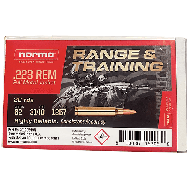 Norma Ammunition 701205994 223 Rem 62 gr Full Metal Jacket 20 Per Box Norma Ammunition 701205994 223 Rem 62 gr Full Metal Jacket 20 Per Box