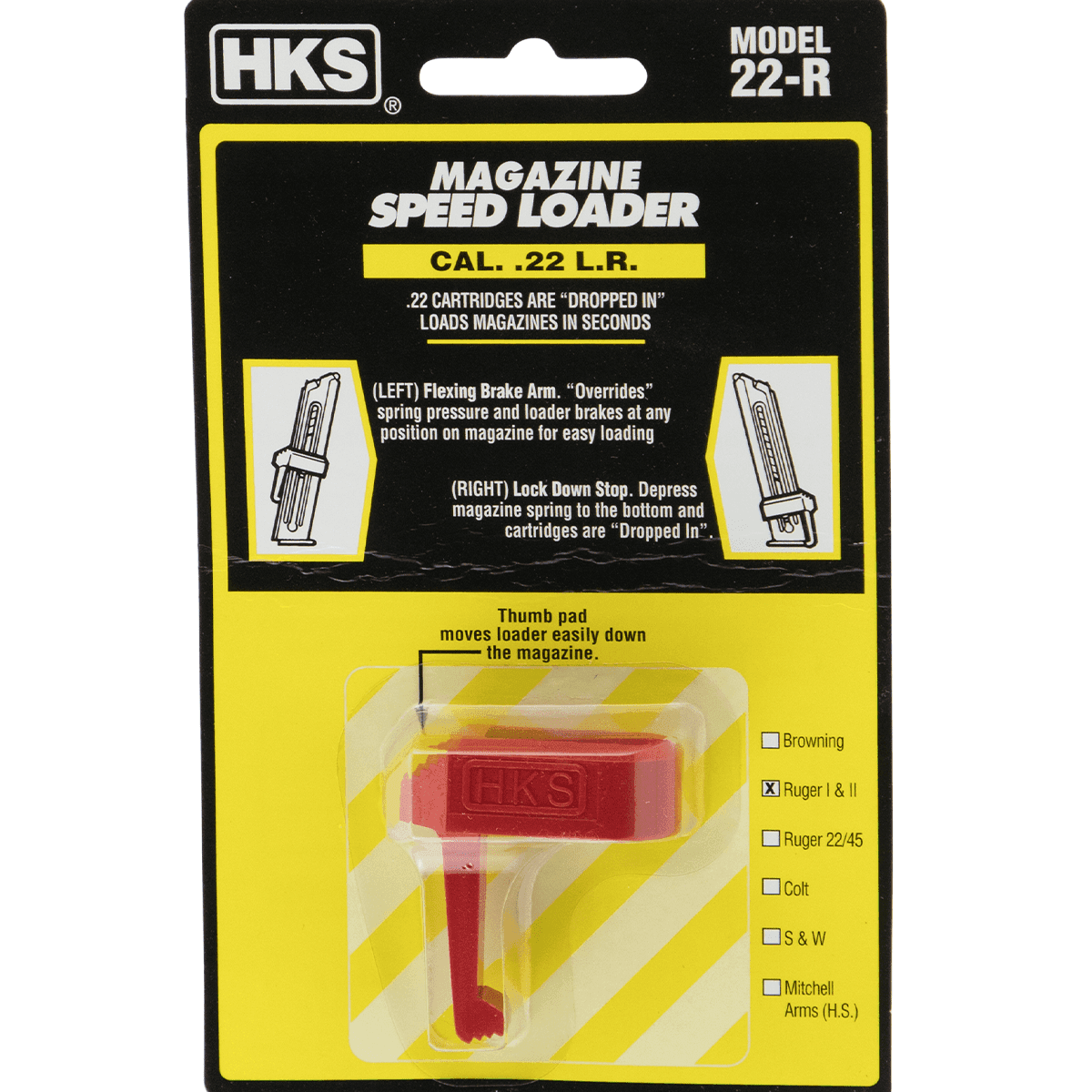 HKS 22R Speed Mag Loader Red Finish for 22 LR Ruger Mark I, Mark II HKS 22R Speed Mag Loader Red Finish for 22 LR Ruger Mark I, Mark II