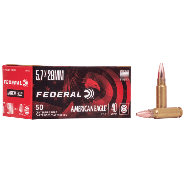 Federal American Eagle 5.7x28mm 40 Grain FMJ Ammunition (50 Rounds) Federal American Eagle 5.7x28mm 40 Grain FMJ Ammunition (50 Rounds)