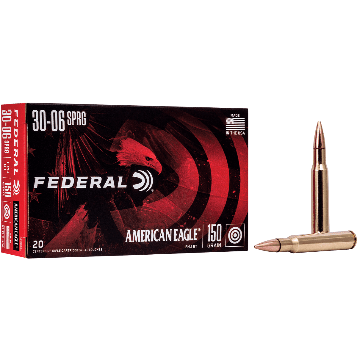 Federal AE3006N American Eagle Rifle 30-06 Springfield 150 gr Full Metal Jacket Boat Tail 20 Per Box Federal AE3006N American Eagle Rifle 30-06 Springfield 150 gr Full Metal Jacket Boat Tail 20 Per Box
