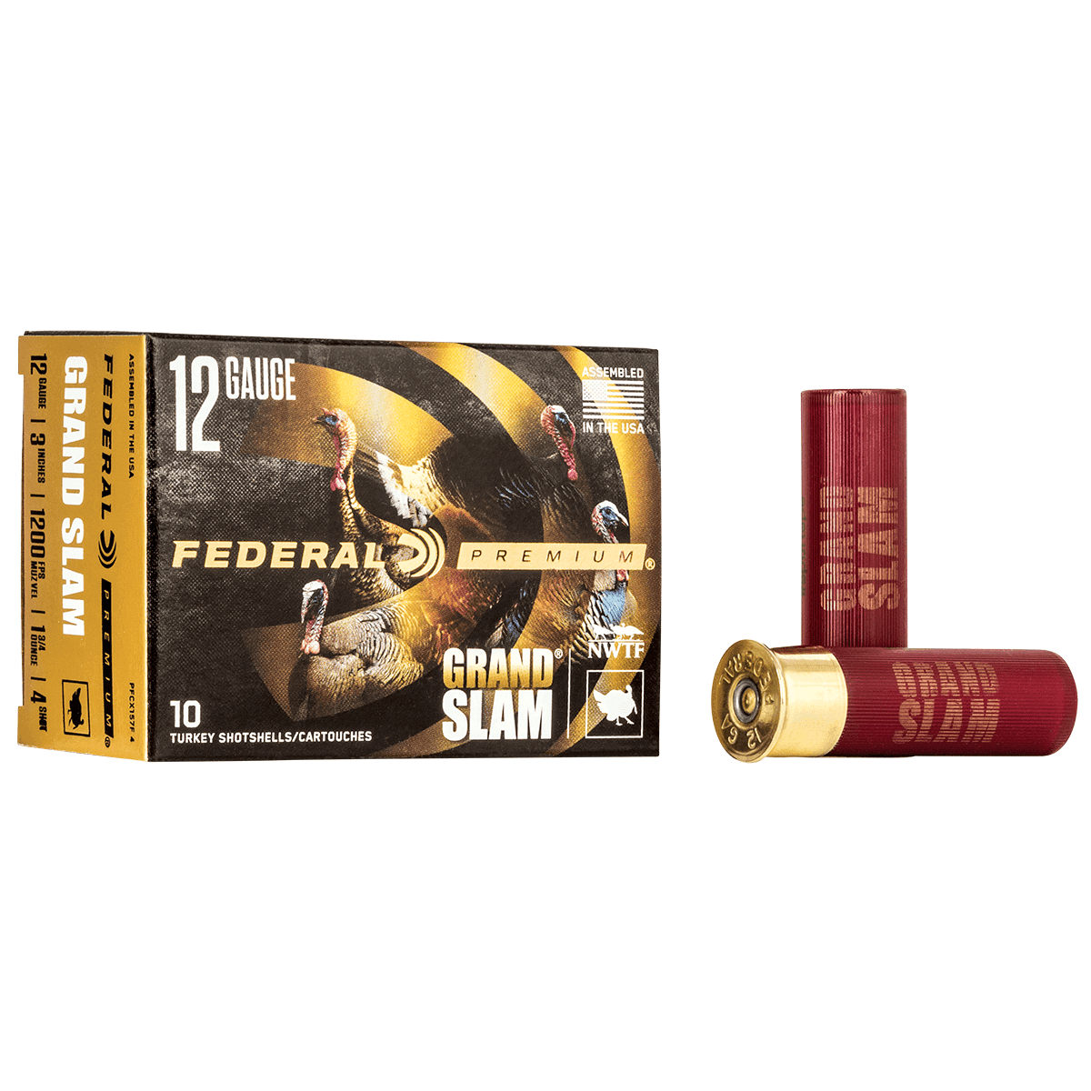 Federal PFCX157F4 Premium Grand Slam Turkey 12 Gauge 3" 1 3/4 oz 4 Shot 10 Per Box Federal PFCX157F4 Premium Grand Slam Turkey 12 Gauge 3" 1 3/4 oz 4 Shot 10 Per Box