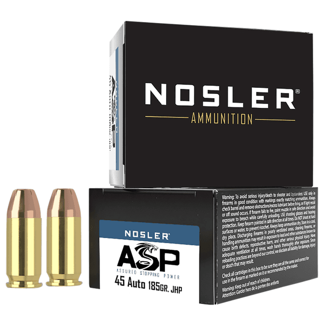 Nosler Assured Stopping Power Handgun 45 ACP 185 gr Jacketed Hollow Point - 51278 Nosler Assured Stopping Power Handgun 45 ACP 185 gr Jacketed Hollow Point - 51278