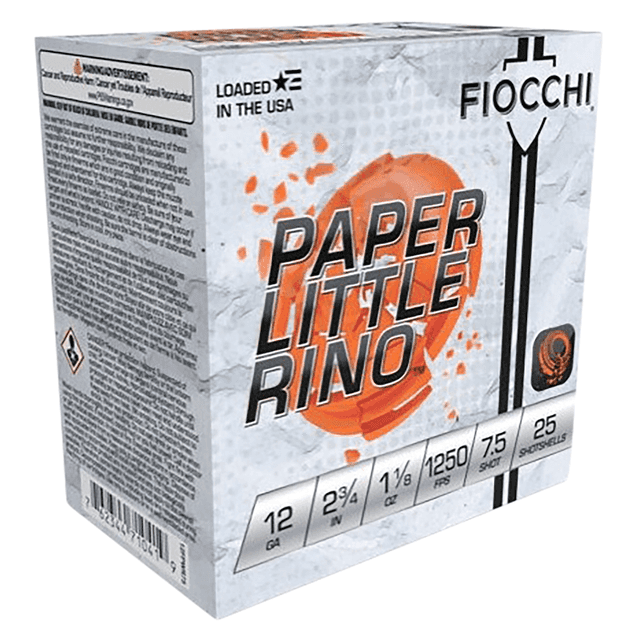 Fiocchi 12FPWR75 Paper Little Rino Extrema 12 Gauge 2.75" 1 1/8 oz 7.5 Shot 25 Per Box Fiocchi 12FPWR75 Paper Little Rino Extrema 12 Gauge 2.75" 1 1/8 oz 7.5 Shot 25 Per Box