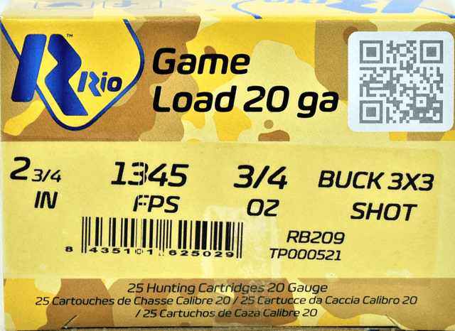 Rio Ammunition RB209 Royal Buck 20 Gauge 2.75" 1 1/8 oz 0 Buck Shot 25 Per Box Rio Ammunition RB209 Royal Buck 20 Gauge 2.75" 1 1/8 oz 0 Buck Shot 25 Per Box