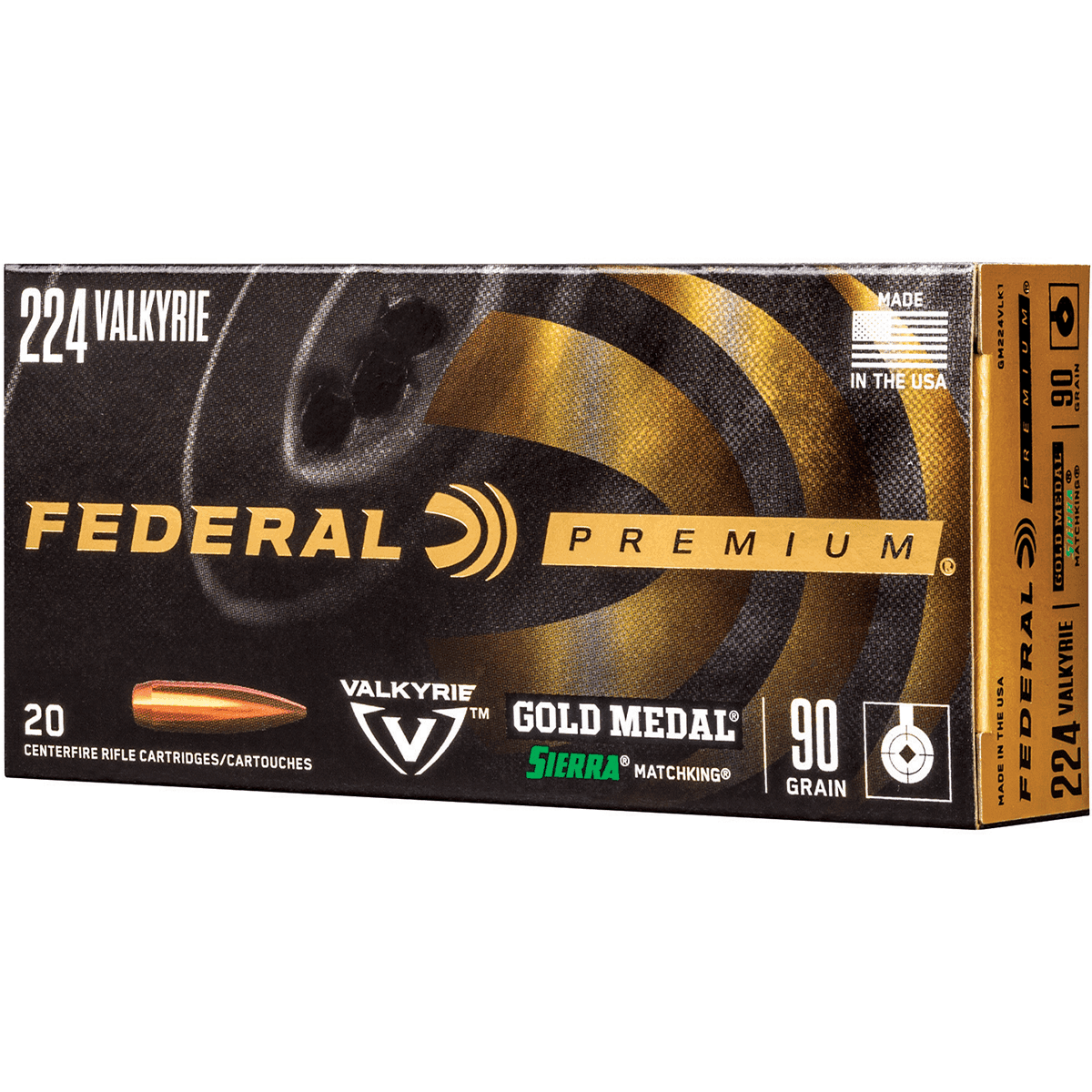 Federal GM224VLK1 Premium Gold Medal 224 Valkyrie 90 gr Sierra MatchKing BTHP 20 Per Box Federal GM224VLK1 Premium Gold Medal 224 Valkyrie 90 gr Sierra MatchKing BTHP 20 Per Box
