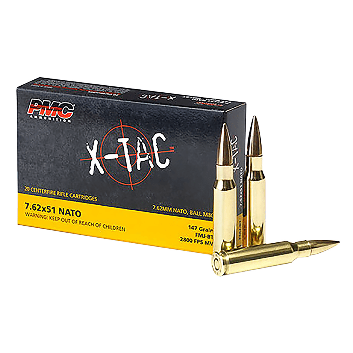 PMC X-Tac 7.62x51mm NATO 147 gr Full Metal Jacket Boat Tail Ammunition - 762X PMC X-Tac 7.62x51mm NATO 147 gr Full Metal Jacket Boat Tail Ammunition - 762X