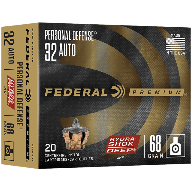Federal P32HSD1 32 ACP 68 gr Hydra-Shok Jacketed Hollow Point 20 Per Box Federal P32HSD1 32 ACP 68 gr Hydra-Shok Jacketed Hollow Point 20 Per Box