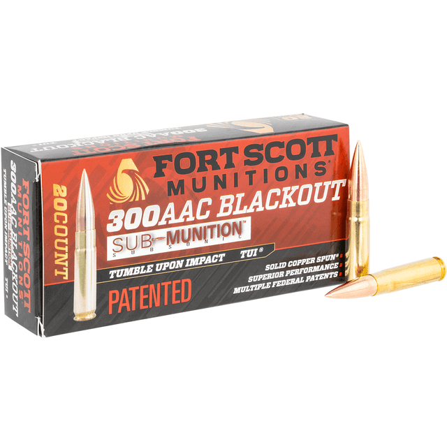 Fort Scott Munitions 300190SCVSS Tumble Upon Impact (TUI) Rifle Sub Sonic 300 Blackout 190 gr Solid Copper Spun 20 Per Box Fort Scott Munitions 300190SCVSS Tumble Upon Impact (TUI) Rifle Sub Sonic 300 Blackout 190 gr Solid Copper Spun 20 Per Box