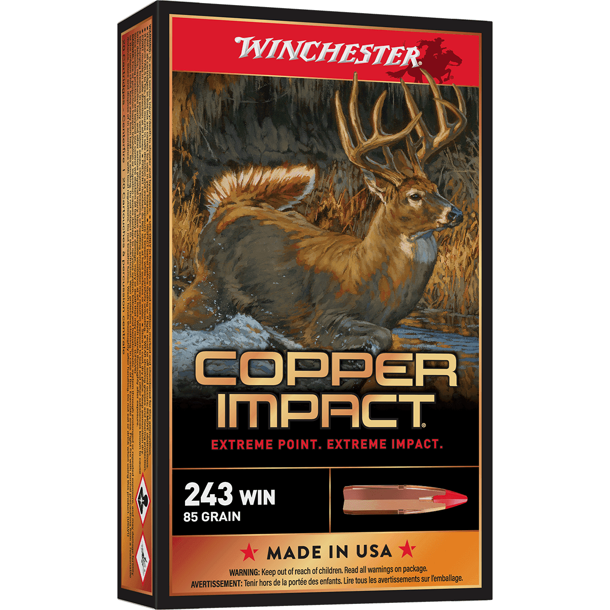 Winchester Ammo X243CLF Copper Impact 243 Win 85 gr Copper Extreme Point Lead Free 20 Per Box Winchester Ammo X243CLF Copper Impact 243 Win 85 gr Copper Extreme Point Lead Free 20 Per Box