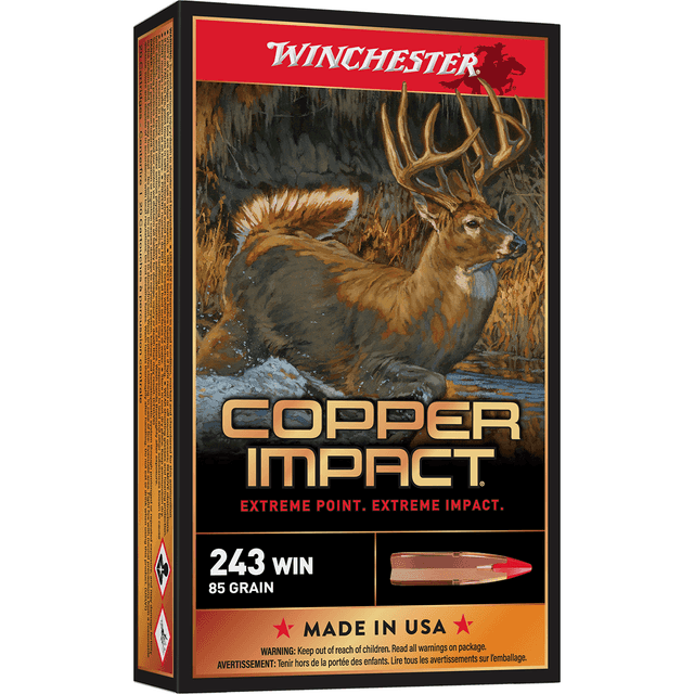 Winchester Ammo X243CLF Copper Impact 243 Win 85 gr Copper Extreme Point Lead Free 20 Per Box Winchester Ammo X243CLF Copper Impact 243 Win 85 gr Copper Extreme Point Lead Free 20 Per Box