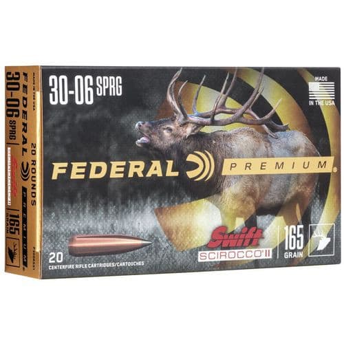 Federal P3006SS1 Premium 30-06 Springfield 165 gr Swift Scirocco II 20 Per Box Federal P3006SS1 Premium 30-06 Springfield 165 gr Swift Scirocco II 20 Per Box