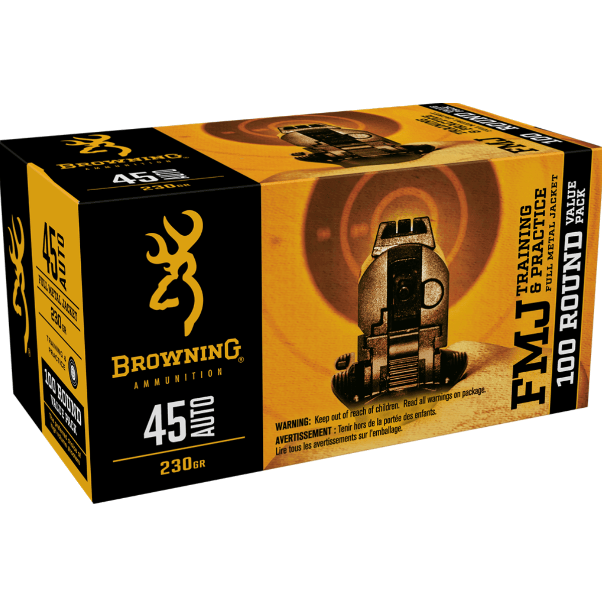 Browning FMJ Value Pack 45 Automatic, 230 grain - 100 Per Box - B191800454 Browning FMJ Value Pack 45 Automatic, 230 grain - 100 Per Box - B191800454
