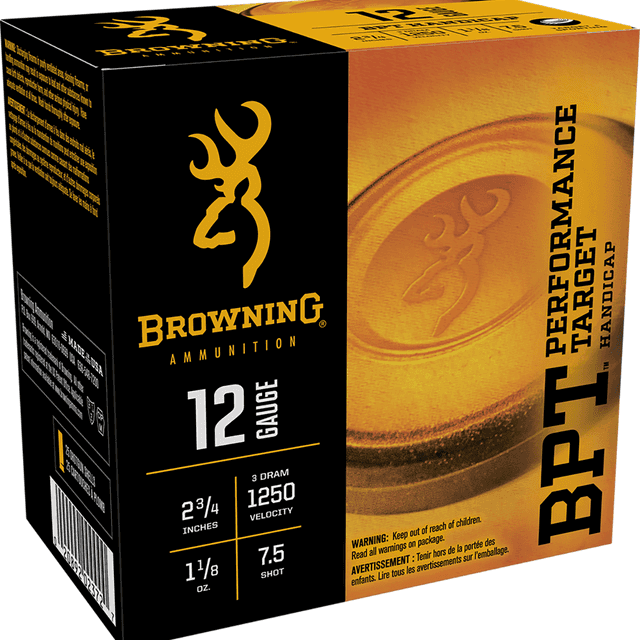 Browning BPT Performance Target Handicap 12 Gauge, 2.75", 1 1/8 oz - 25 Per Box - B193641227 Browning BPT Performance Target Handicap 12 Gauge, 2.75", 1 1/8 oz - 25 Per Box - B193641227