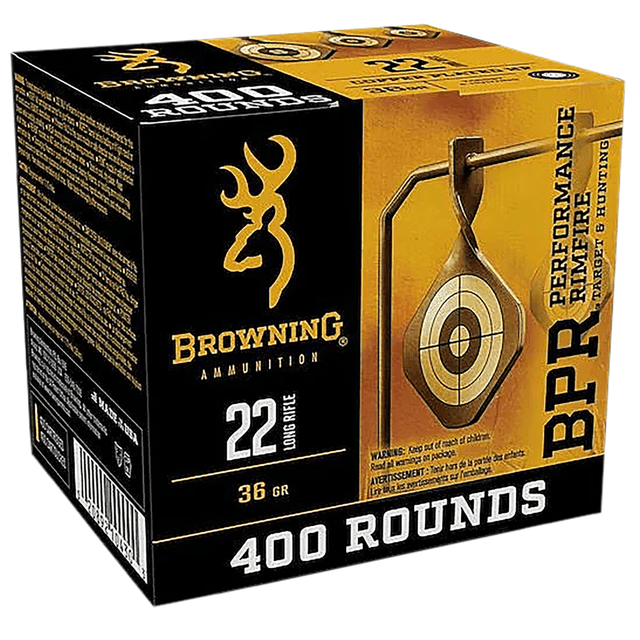 Browning 22 LR, Plated Hollow Point, 36 grain - 400 Per Box - B194122401 Browning 22 LR, Plated Hollow Point, 36 grain - 400 Per Box - B194122401