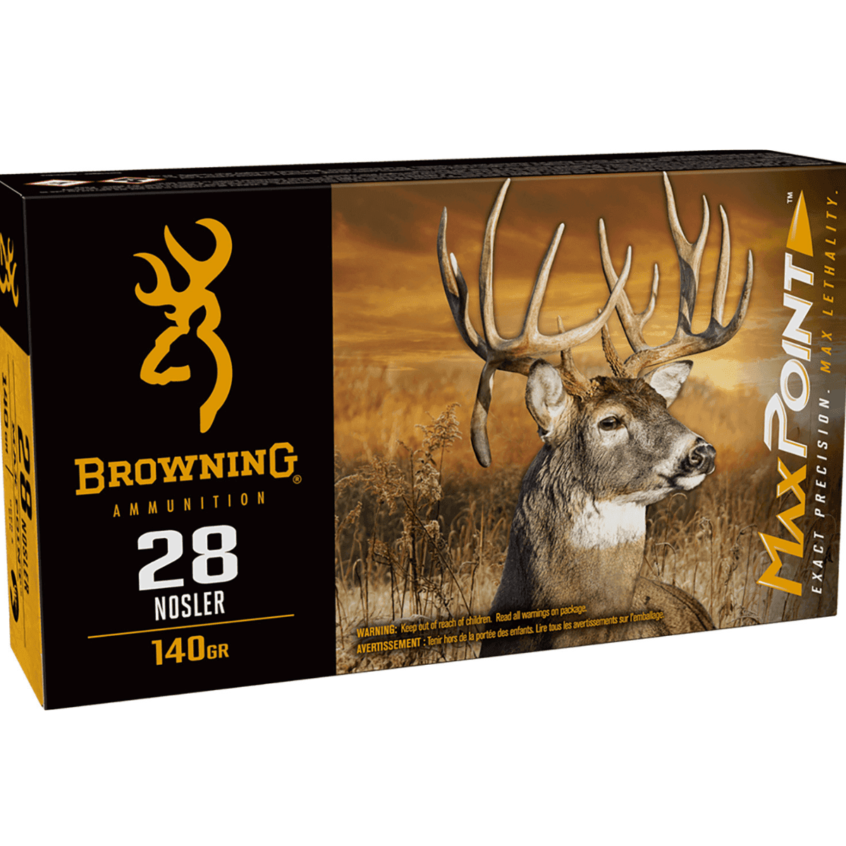 Browning Max Point 28 Nosler, 140 grain - 20 Per Box - B192100282 Browning Max Point 28 Nosler, 140 grain - 20 Per Box - B192100282