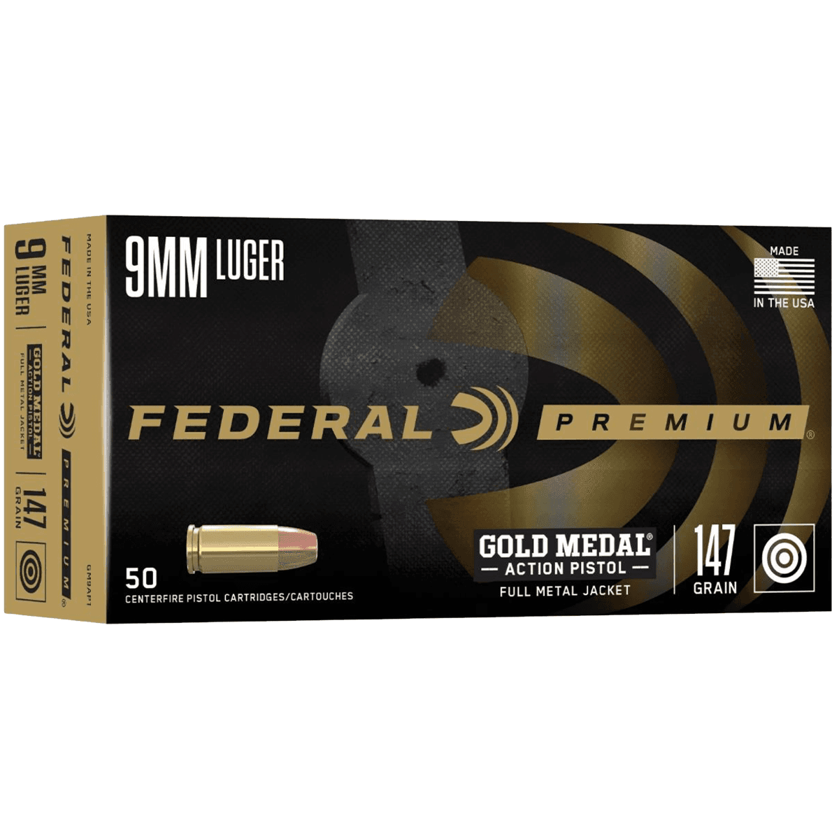 Federal GM9AP1 Gold Medal Premium 9mm Luger 147 gr Full Metal Jacket 50 Per Box Federal GM9AP1 Gold Medal Premium 9mm Luger 147 gr Full Metal Jacket 50 Per Box