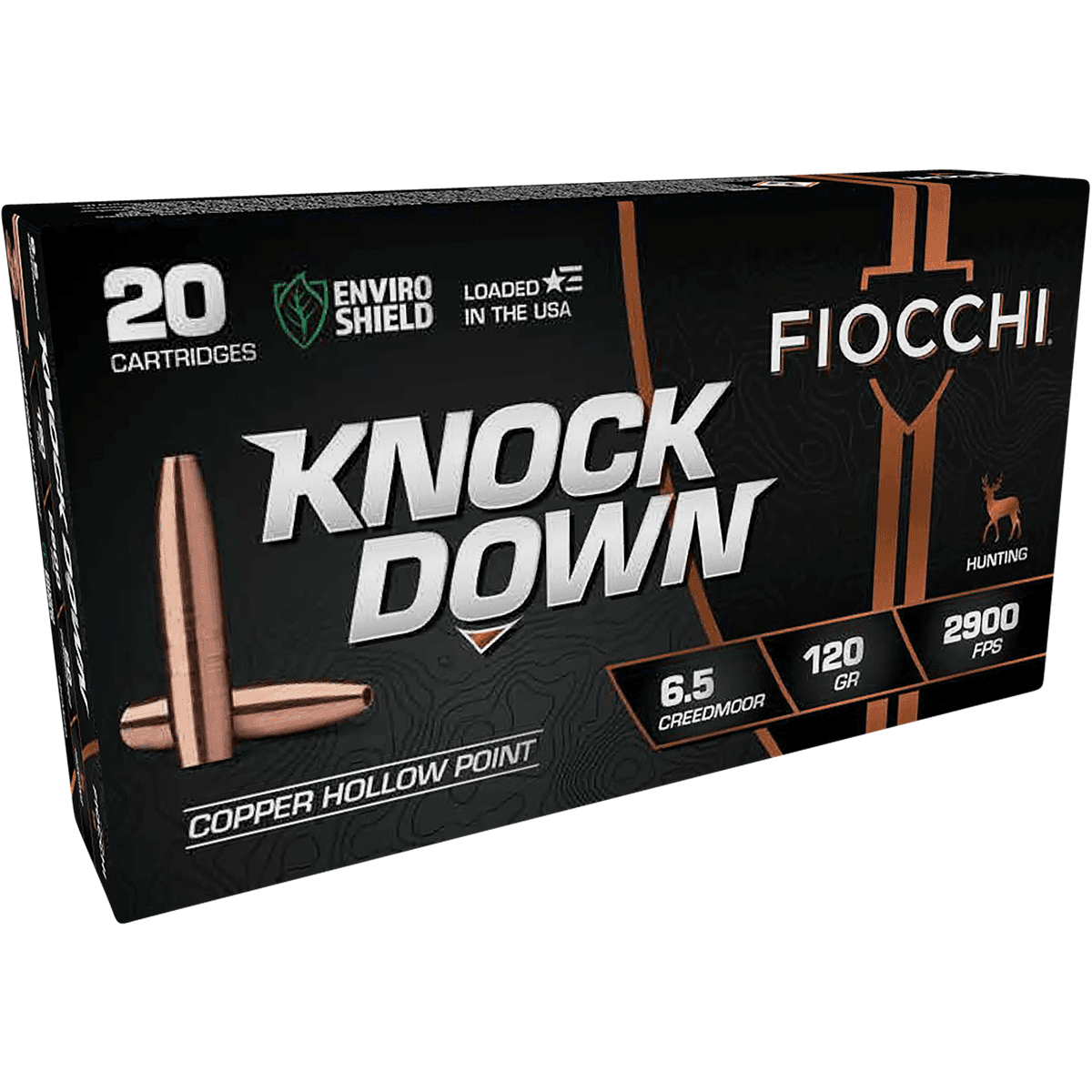 Fiocchi 65CMCHA Knock Down Enviro Shield 6.5 Creedmoor 120 gr Hollow Point 20 Per Box Fiocchi 65CMCHA Knock Down Enviro Shield 6.5 Creedmoor 120 gr Hollow Point 20 Per Box